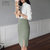 2018秋装新款韩版高腰半身裙气质包臀裙中长款开叉一步裙(绿色 XL)第5张高清大图