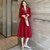 MISS LISA法式复古红色针织大摆长裙子女装御姐温柔风连衣裙C357(红色 M)第5张高清大图