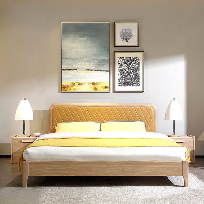 A家 家具 床 双人单人储物高箱床1.8米床实木框架床 北欧双人床原木现代简约卧室家具(单床 1.8*2米框架床)