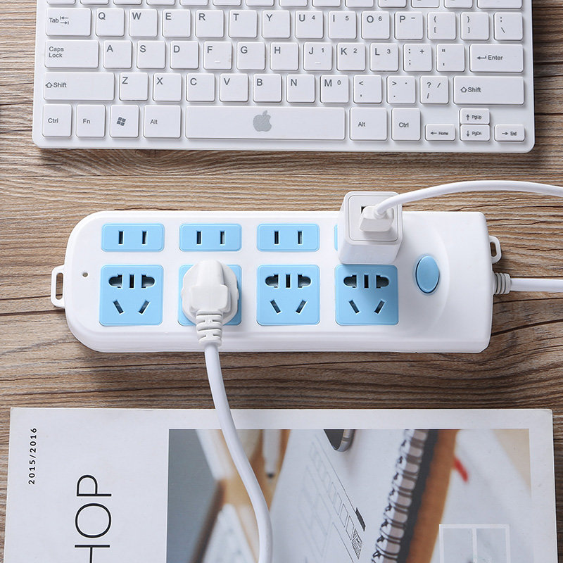 八插位蓝白插座带线插排无线插线板家用电线插板默认