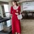 MISS LISA法式复古茶歇长款针织裙红色长袖气质连衣裙C157(红色 XL)第2张高清大图