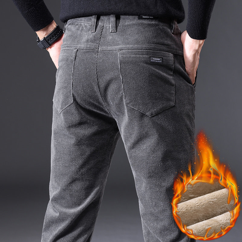 灯芯绒裤子男士冬季外穿加绒条绒男裤灯草绒休闲裤直筒长裤秋冬款by
