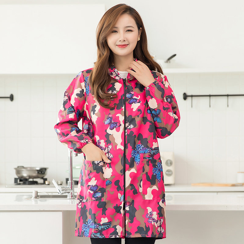 长袖围裙家用厨房做饭防水护衣罩衣女大人时尚防油上衣外套工作服紫色