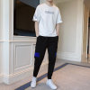 X17夏季套装男短袖潮流韩版宽松青年休闲套装两件套反光条运动服XCF0149(黑色 M)