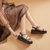 达芙妮厚底松糕鞋坡跟凉鞋女鞋2021年新款夏季绑带平底露趾罗马鞋(黑色 35)第3张高清大图