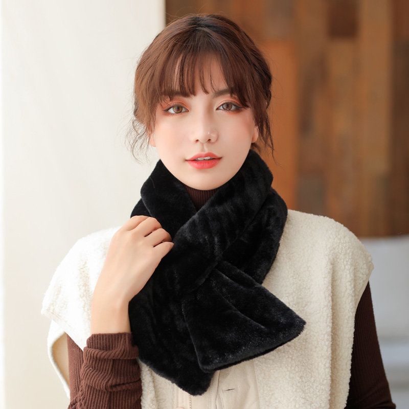 伊格葩莎冬天毛毛围巾仿獭兔毛围脖百搭毛绒脖深咖色