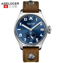 瑞士进口艾戈勒agelocer皮带手表男军表男士机械表男表真皮全自动防水时尚潮流腕表瑞士手表(3102A2)