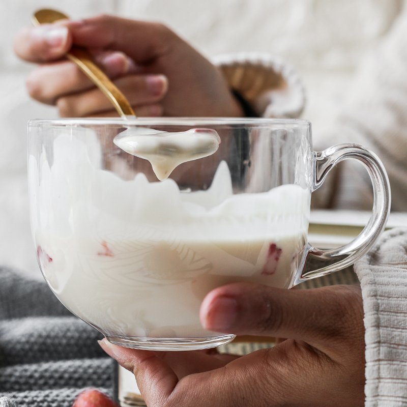 燕麦牛奶早餐杯子大号酸奶杯咖啡杯奶茶杯大肚水杯杯勺子柠檬盖子钢化