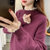 外穿女士毛衣2020年秋冬新款半高领蕾丝拼接针织打底衫女内搭洋气(紫红 L.)第2张高清大图