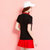 莉菲姿 T恤女运动套装夏季新品运动网球服套裙修身显瘦短袖短裙休闲套装(黑+红 XXXL)第5张高清大图