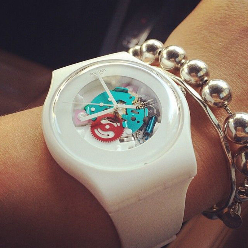 swatch/斯沃琪 原创炫彩系列镂空石英男女表 透视白 suow100(suow100)