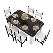 长方形圆角餐桌简约现代钢木餐桌椅组合一桌四椅餐厅饭店餐桌定做(140*60一桌4椅)