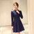 Mistletoe韩版修身显瘦长袖连衣裙精品女装(深蓝色 XL)第5张高清大图