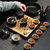 茶杯套装家用简约现代客厅办公室整套黑陶瓷茶壶茶碗日式功夫茶具(螺纹壶配乌金石茶盘(10头茶具))第5张高清大图