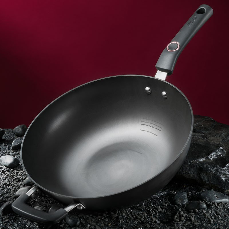 爱仕达asd炒锅 铁锅无涂层 32cm生铸铁炒菜锅/锈不了炒煎锅大cf32b5wg