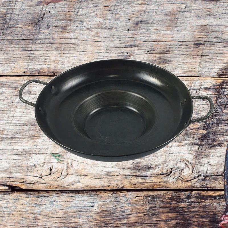 无涂层热板黑色材质深型平底煎锅土豆烙锅烙饼熟铁锅商用铁板烧锅红色