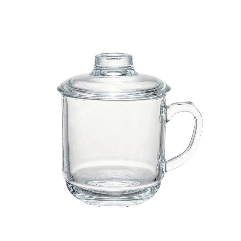 水杯大容量家用套装牛奶杯办公室泡茶杯子带盖茶饮杯320毫升4只白茶盘