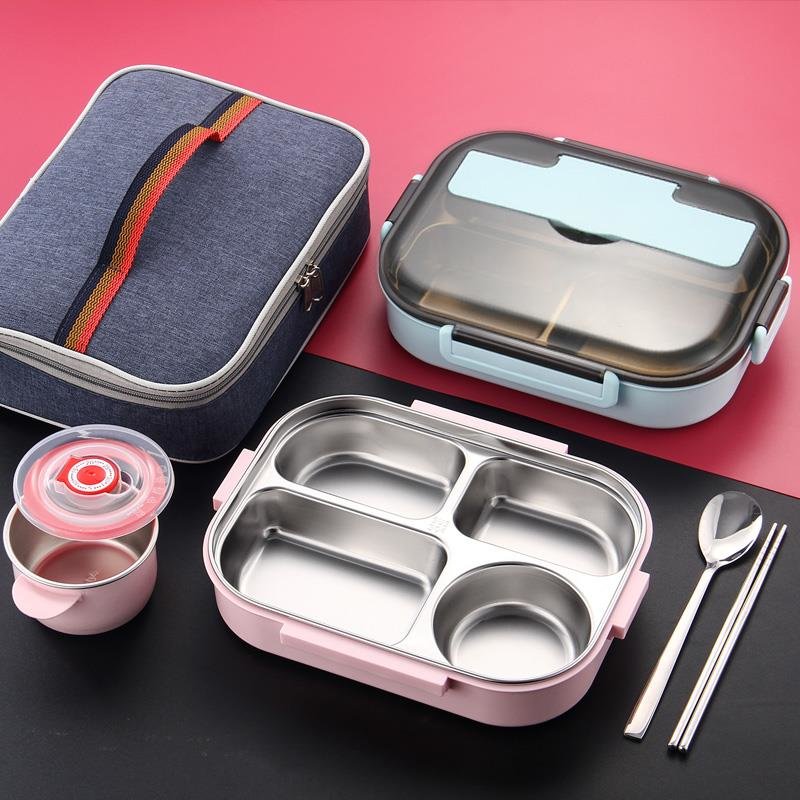 304不锈钢饭盒便当盒保温学生小儿童女分格分隔大上班族餐盒套装kb6