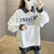 灵薇雅-春季韩版字母印花假两件格子衬衫领宽松中长款卫衣外穿春装上衣(白色 XL)第4张高清大图