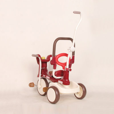 免安装一键折叠儿童脚踏三轮车储物篮手推婴儿车带护栏宝宝玩具车(巧克力色)