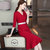 MISS LISA韩版时尚气质中长款V领连衣裙修身大码裙子YWZ8113(红色 XL)第2张高清大图