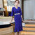 MISS LISA韩版时尚气质中长款V领连衣裙修身大码裙子YWZ8113(蓝色 S)第2张高清大图