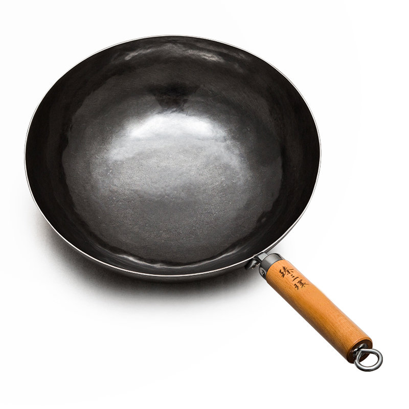 臻三环章丘铁锅炒锅手工锻打无涂层不粘锅炒菜锅圆底轻音古法烤蓝30cm