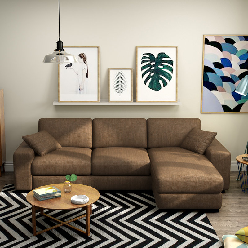 日式简约可拆洗布艺沙发组合 北欧小户型单双三人位转角沙发(浅咖色