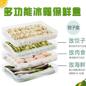 多功能冰箱保鲜盒收纳盒鸡蛋盒速冻饺子盒馄饨盒食物盒(2层1盖)