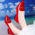 新款春秋新款平底单鞋女尖头套脚漆皮红色婚鞋皮鞋女鞋子8893(红色 38)第4张高清大图