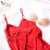 喜芬妮性感吊带胸垫睡衣女夏季薄款丝质吊带长裤两件套装家居服(1705红色 XL)第3张高清大图