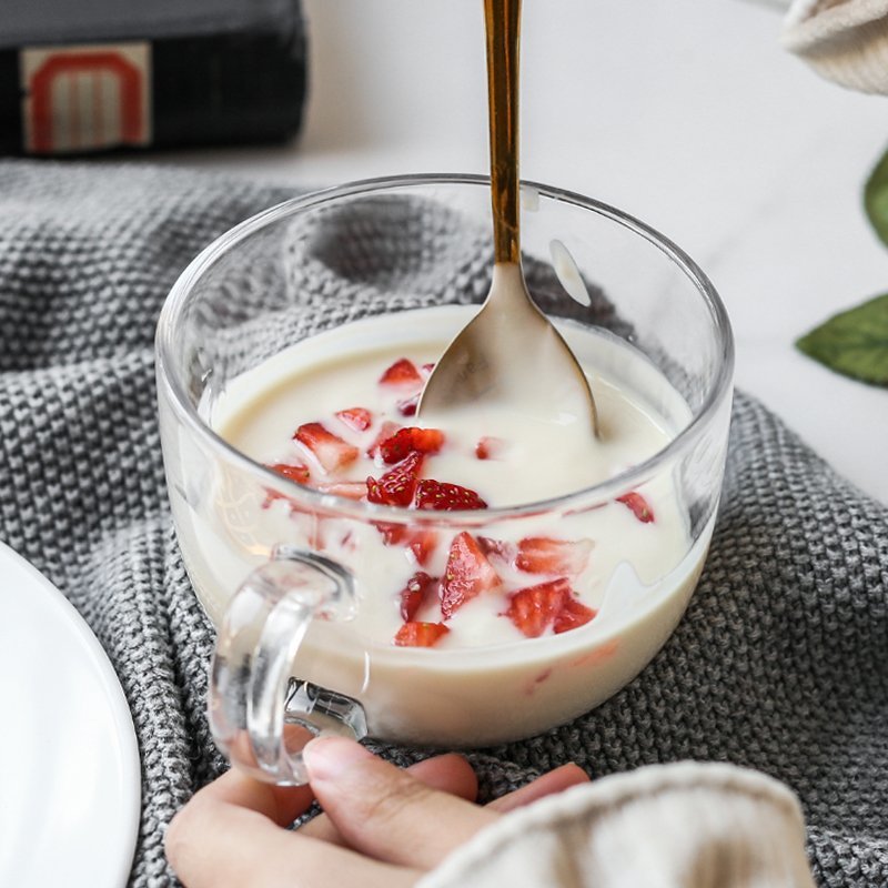 燕麦牛奶早餐杯子大号酸奶杯咖啡杯奶茶杯大肚水杯杯勺子柠檬盖子钢化