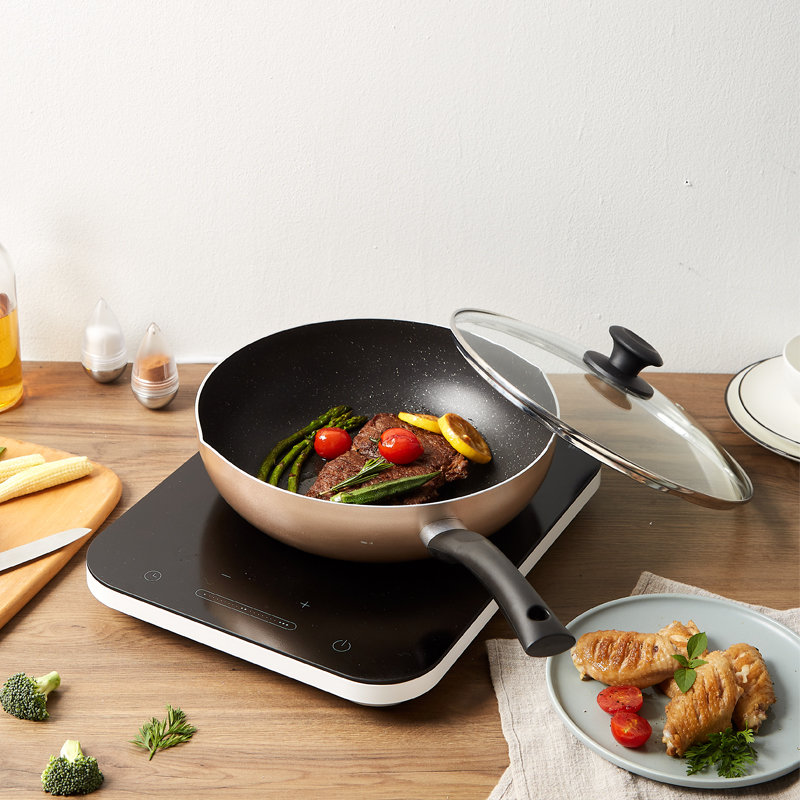 炒锅不粘锅麦饭石色家用电磁炉燃气煤气灶适用炒菜专用平底锅具炊具