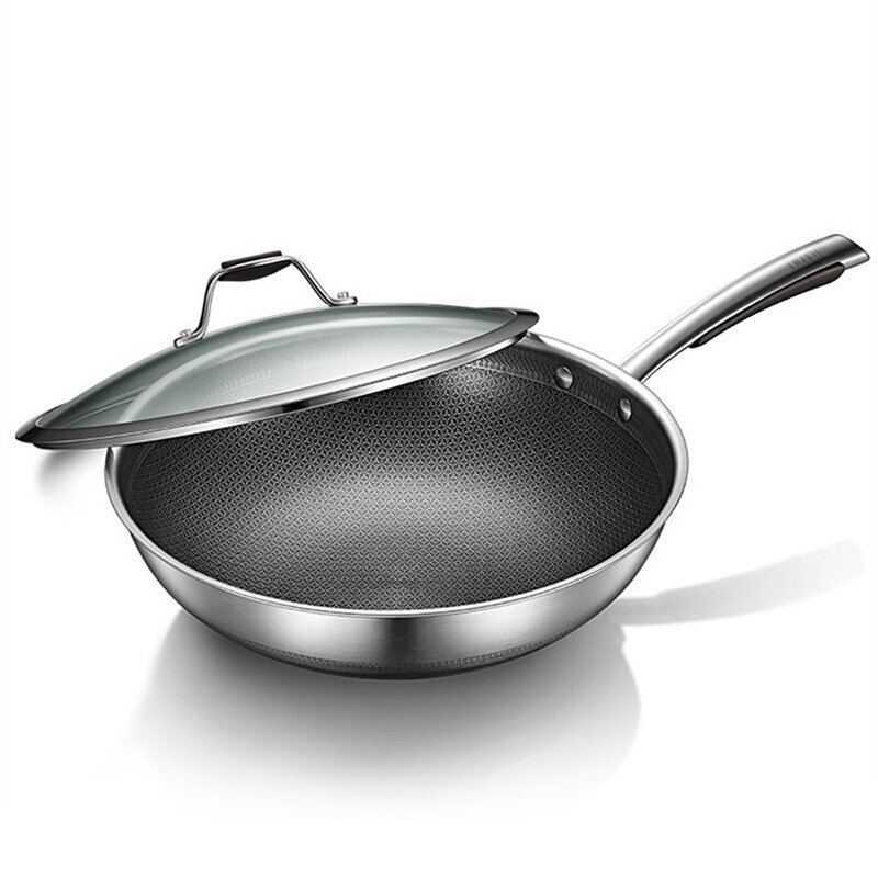 美的mpcj32wok502蜂窝炒锅不粘锅32cm口径不锈钢炒菜锅具燃气电磁炉