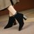 SUNTEK舒适女鞋高跟鞋2021年冬季加绒短筒尖头粗跟高跟短靴女法式靴(36 黑色绒里)第5张高清大图