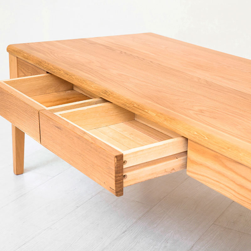 skymi 北欧茶几 白橡木茶几 实木四抽茶几 储物茶几(原木色 1.2米)
