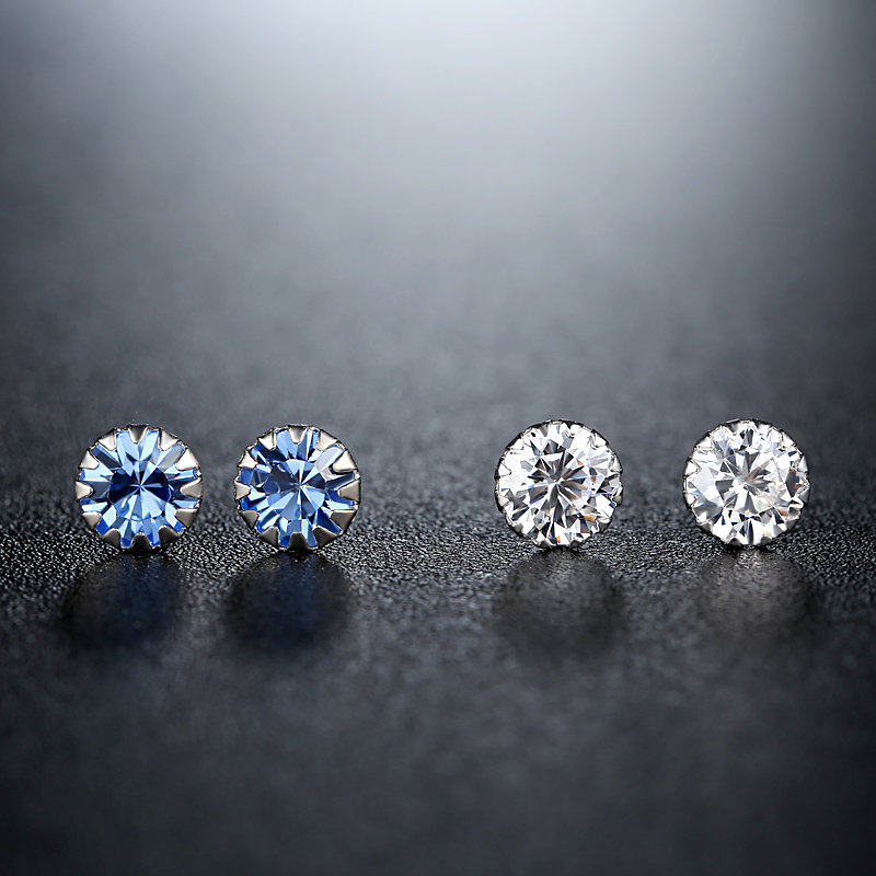 银斯妮925银耳钉女日韩甜美简约水钻耳饰生日礼物生辰耳钉 (十二颜色