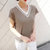 MISS LISA短袖T恤夏装针织衫v领撞色韩国东大门宽松气质打底衫T3247(黑色 M)第5张高清大图