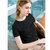 MISS LISA短袖t恤女装圆领棉体恤基础打底衫宽松上衣AL310229(黑色 XL)第3张高清大图
