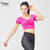 IYOGA带胸垫瑜伽服女夏短袖性感短款紧身健身上衣跑步美背休闲运动t恤(紫红色 M)第4张高清大图