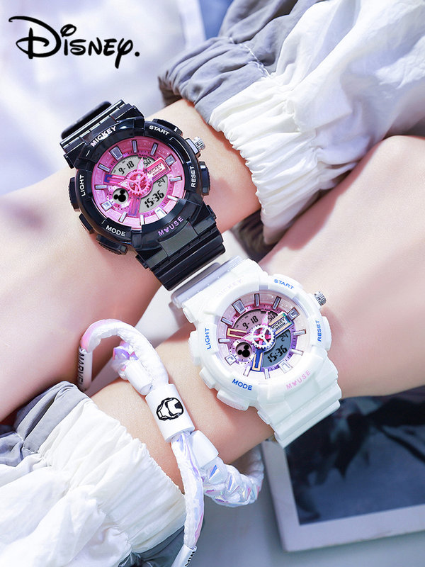 迪士尼手表女款学生高颜值2021新款机械运动初中高中电子手表女生香槟