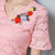 VEGININA V领雪纺镂空宽松短袖蕾丝衫 9701(浅粉色 XXL)第4张高清大图
