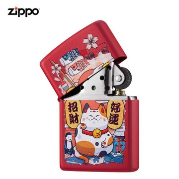 打火机zippo正版***猫哑漆个性zipoo防风煤油创意zppo情人节礼品(红猫单机)