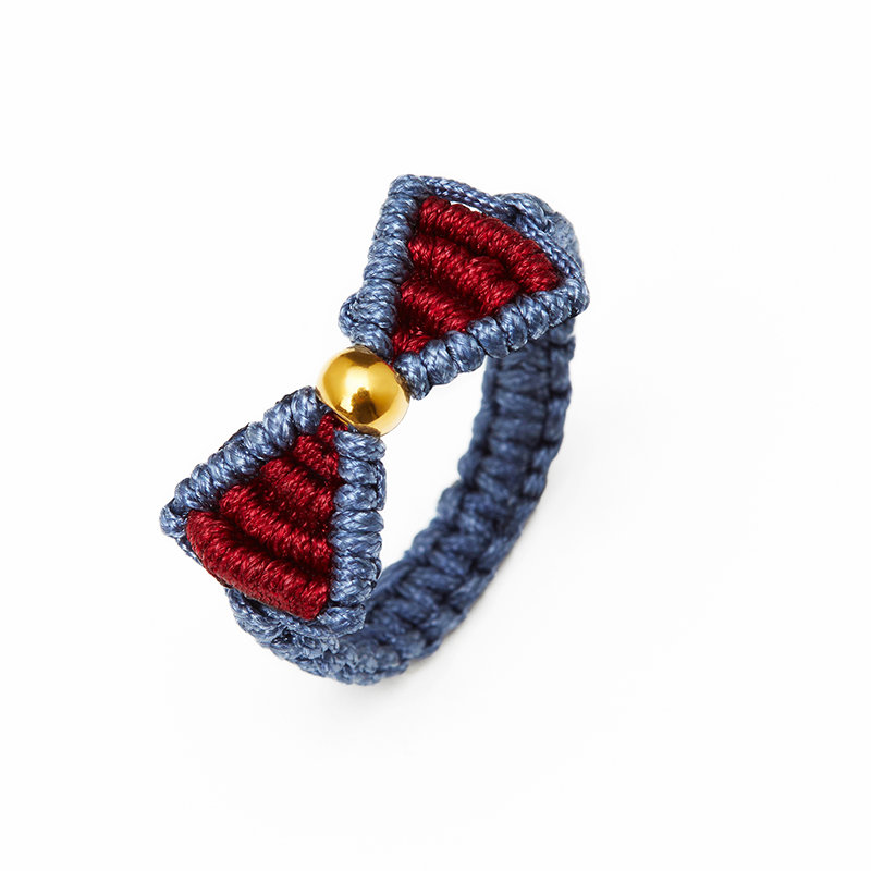 周家在逃公主蝴蝶结戒指黄金999足金手工编织手绳女礼物k金公主手绳可