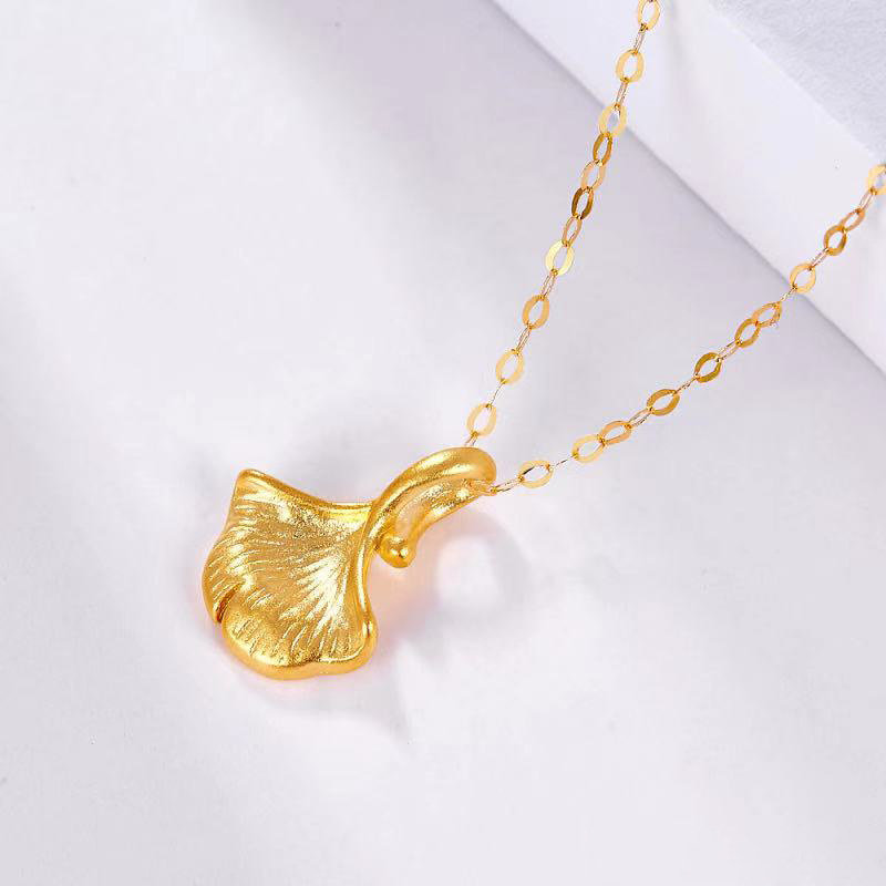 myearth足金999无氰3d硬金银杏叶黄金吊坠赠925银项链金色商家自定义