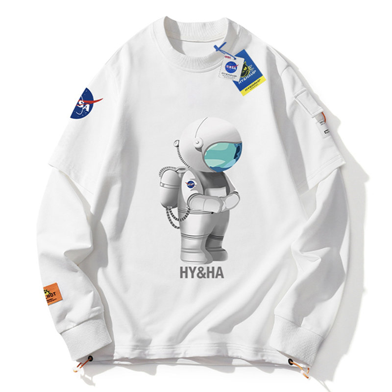 帝亚斐nasa联名2021秋季新款长袖卫衣潮牌宇航员印花男士卫衣时尚舒适