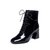 SUNTEK2021新款女鞋秋冬季漆皮高跟小短靴女方头粗跟马丁靴棉鞋加绒皮鞋(38 黑色（透气单内里）)第3张高清大图