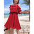 女夏季红色露肩一字肩连衣裙高腰修身2018新款吊带裙子(红色(如图) XL)第4张高清大图