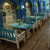 地中海实木餐桌椅餐台组合6人多人松木长方形小户型饭桌定制(白蓝色餐桌120*60*75)第4张高清大图