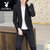西服套装男士青年两件套纯色薄款西装外套韩版潮流成熟发型师一套  KLGG2201衣服+裤子(PB-KLGG2201衣服 裤子黑色 3XL)第4张高清大图